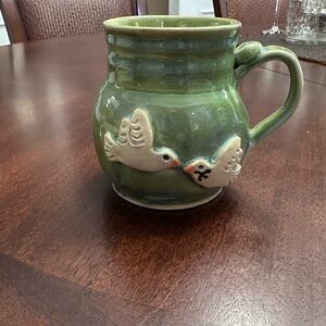 Peace Doves Olive Branch Green Coffee Mug 3D Pottery Mug